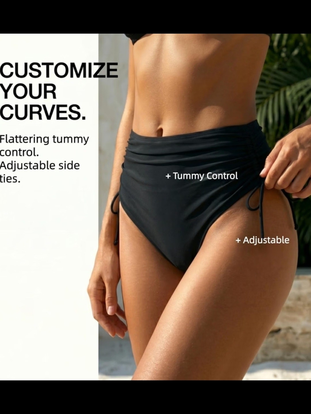 Women’s High-Waist Black Swim Bottom with Tummy Control NWT